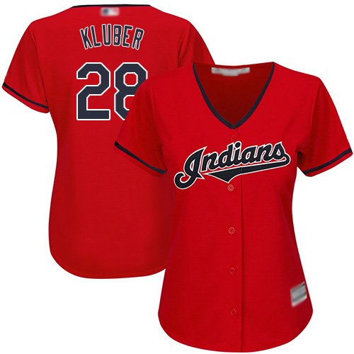Indians #28 Corey Kluber Red Women's Stitched MLB Jersey